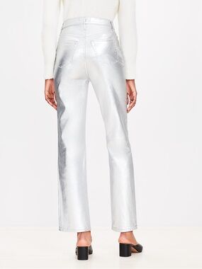Coated High Rise Straight Jeans in Silver Metallic 2